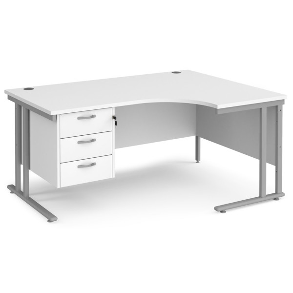 Maestro Cantilever Leg Corner Desk with Three Drawer Pedestal